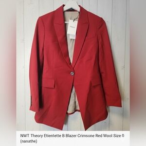 ​NWT Theory Etiennette B Blazer Crimson Melange Red Wool Quiet Luxury Size 0